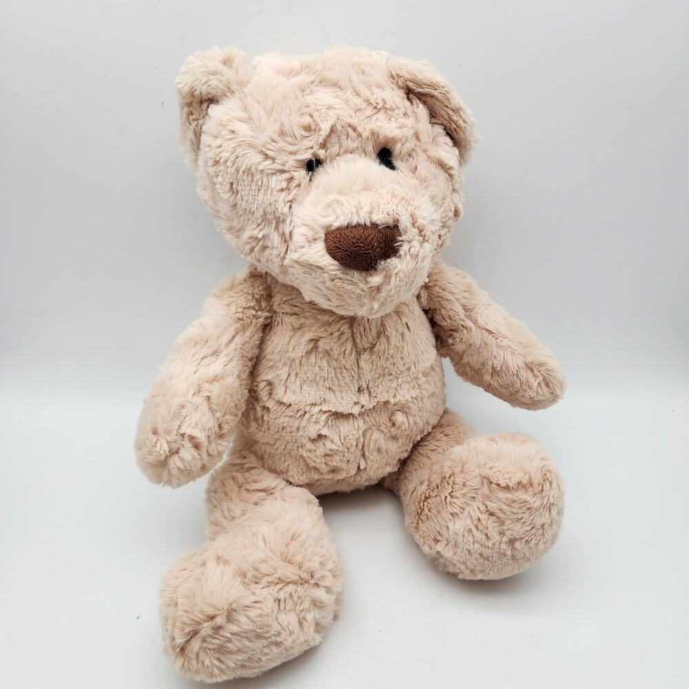 Tan Teddy Bear Rattle Plush Stuffed Animal Lovey Toy 15" Brown Nose Sewn Eyes